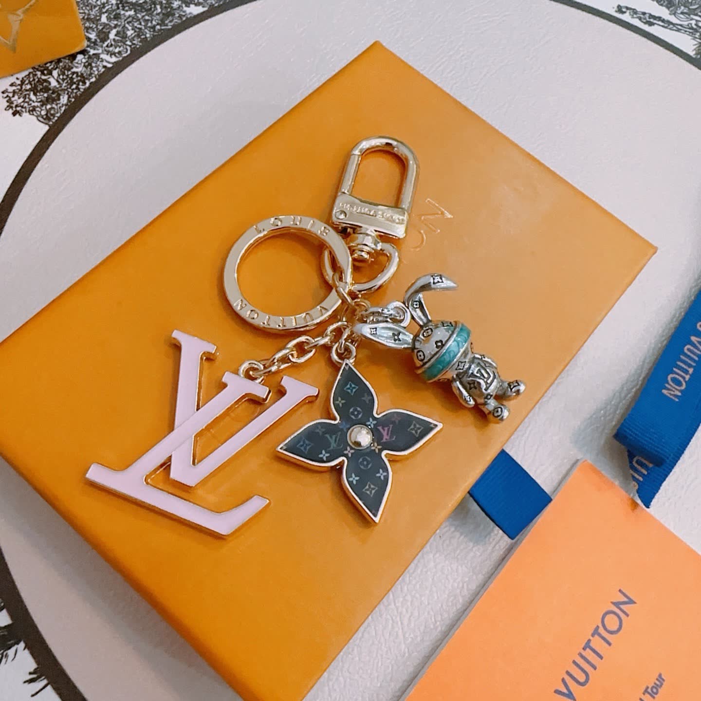 Louis Vuitton Monogram Keychain with LV Logo and Mice Charm